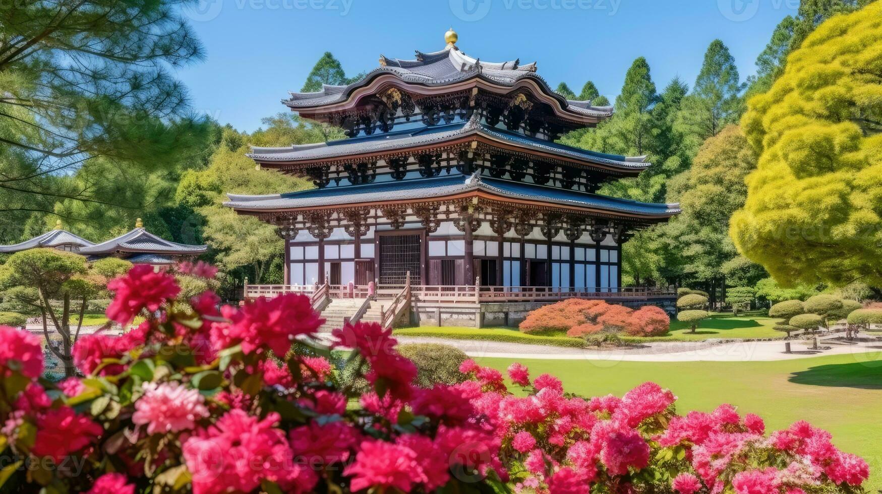 Japão zen têmpora todai panorama panorama Visão fotografia sakura flores pagode Paz silêncio foto