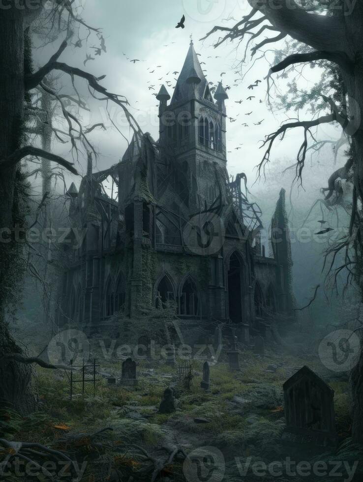 túmulo ruínas castelo vampiro épico Sombrio fantasia ilustração arte assustador poster óleo pintura Trevas foto