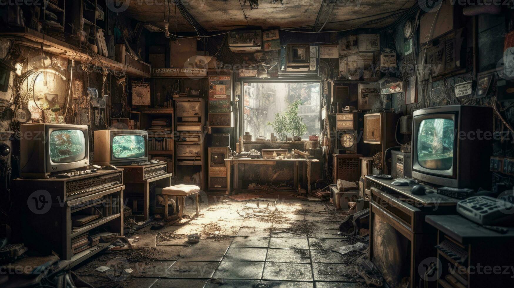 abandono porão quarto jogador postar apocalipse panorama jogos papel de parede foto arte ilustração ferrugem