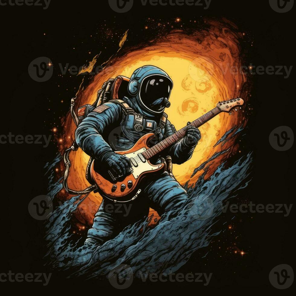 astronauta guitarra camiseta Projeto brincar imprimível cobrir tatuagem isolado vetor ilustração obra de arte foto