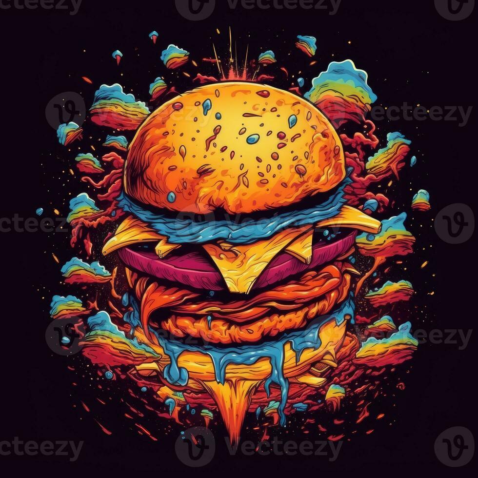 grande hamburguer espaço camiseta Projeto brincar imprimível cobrir tatuagem isolado vetor ilustração obra de arte foto