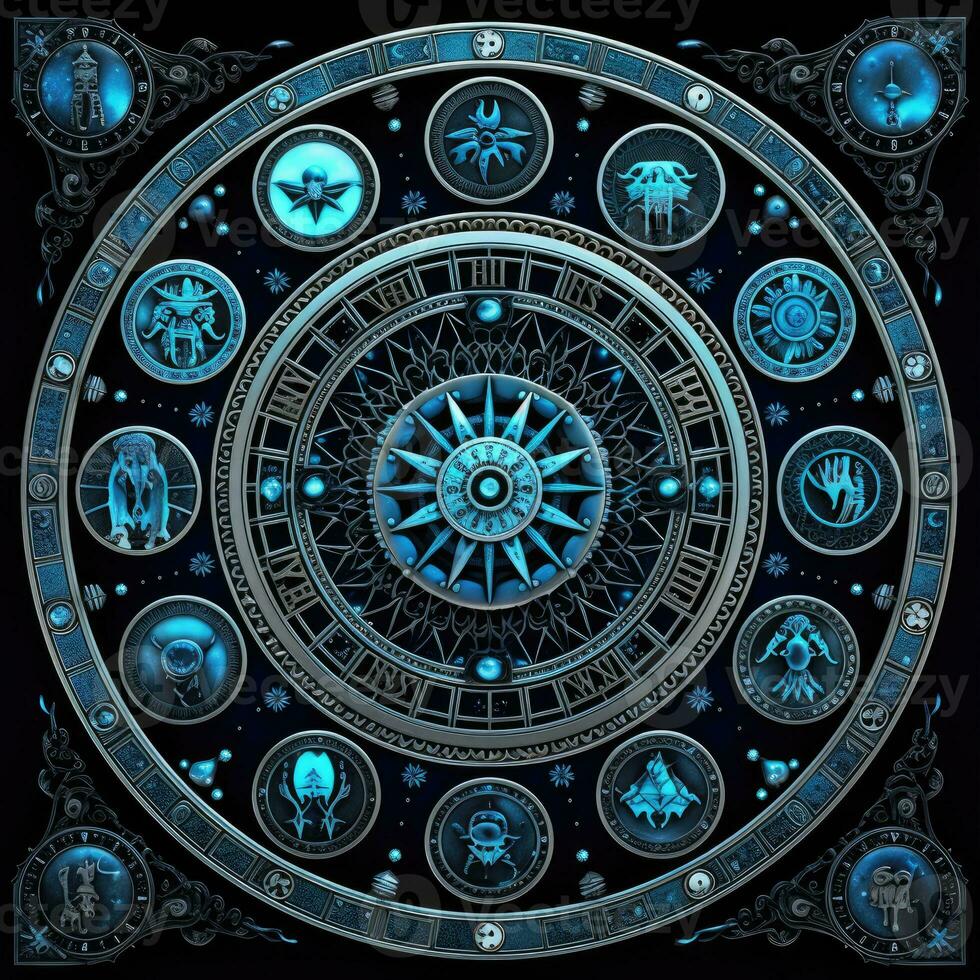 azul místico cosmos bússola planeta tarot cartão constelação navegação zodíaco ilustração foto