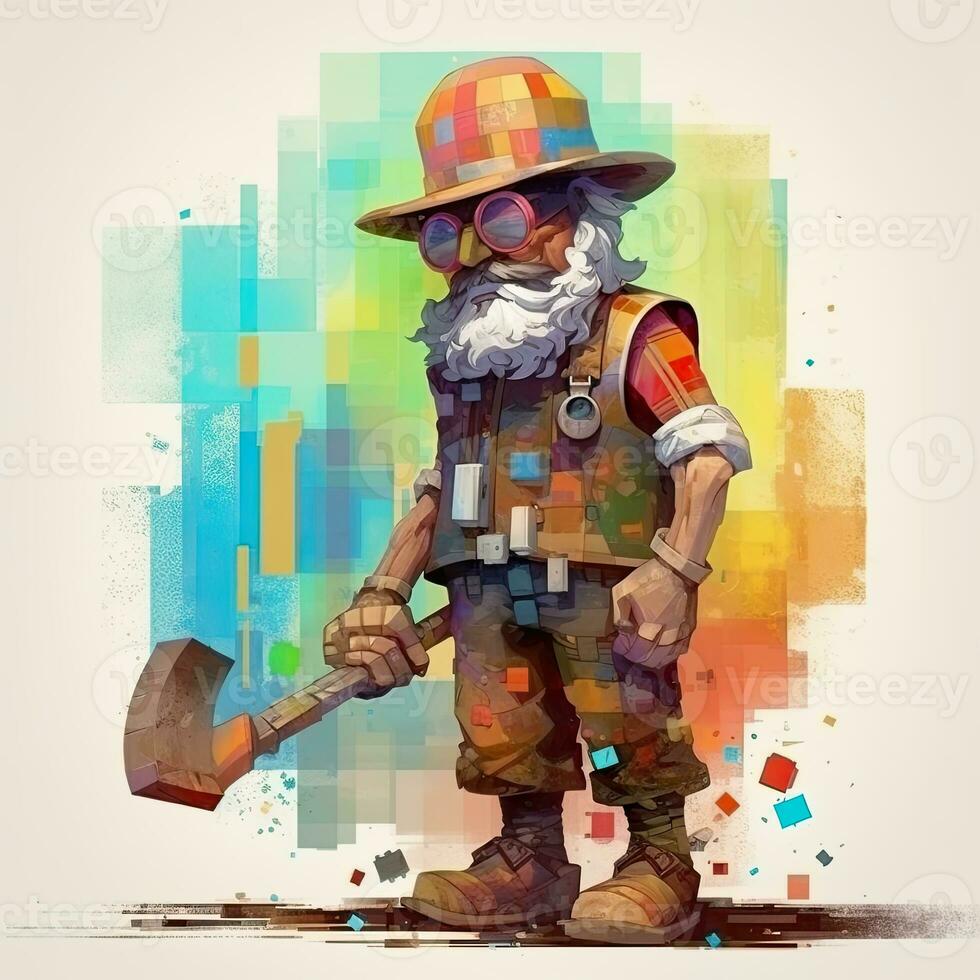 robô agricultor homem campo abstrato ilustração tatuagem industrial poster arte geométrico vetor steampunk foto