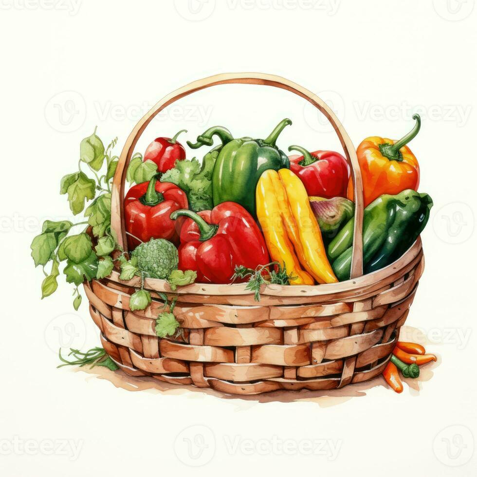 cesta detalhado aguarela pintura fruta vegetal clipart botânico realista ilustração foto