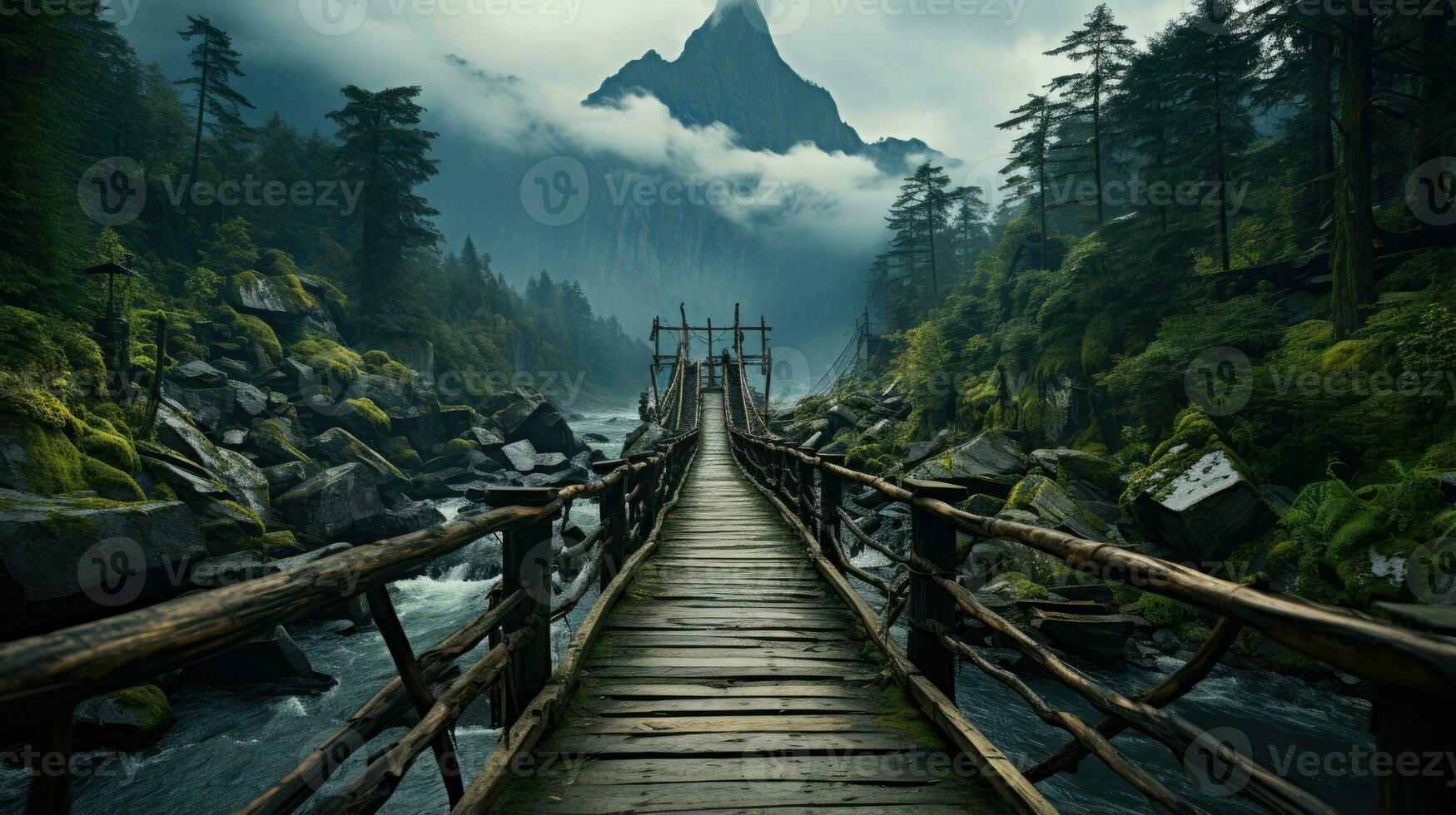 ponte montanhas névoa temperamental pacífico panorama liberdade cena lindo natureza papel de parede foto