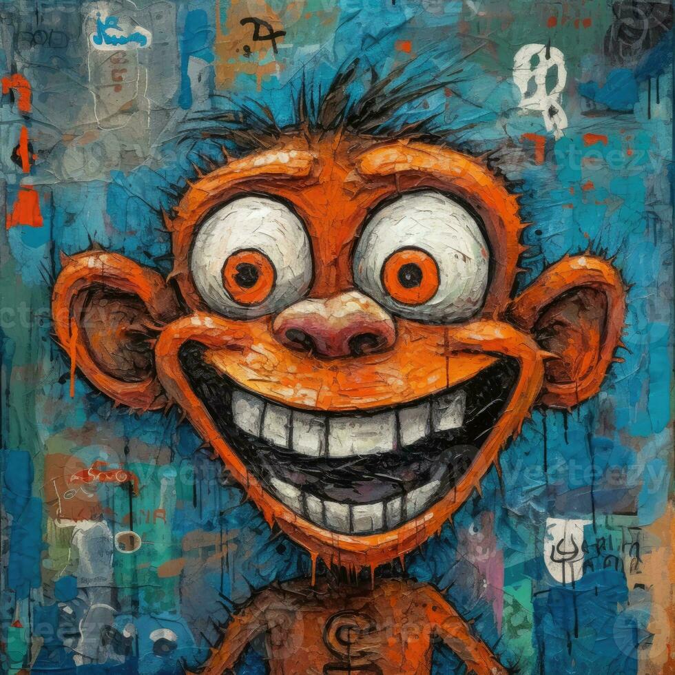 louco macaco macaco furioso louco retrato expressivo ilustração obra de arte óleo pintado esboço tatuagem foto