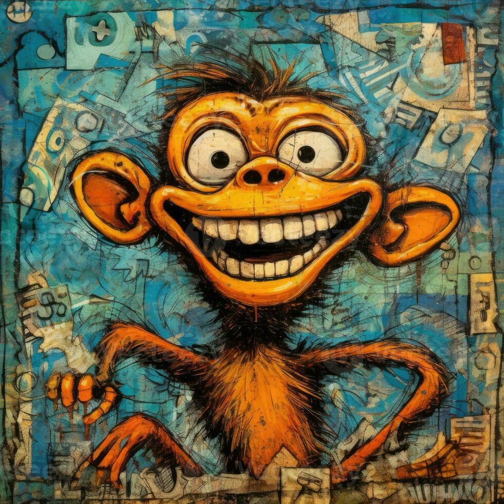 louco macaco macaco furioso louco retrato expressivo ilustração obra de arte óleo pintado esboço tatuagem foto