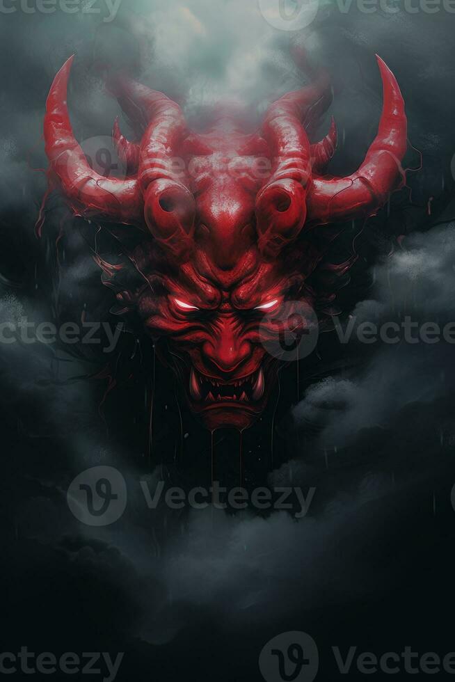 hannya mascarar japonês teatro névoa nuvem tatuagem foto assustador grito demoníaco mal monstro fumaça
