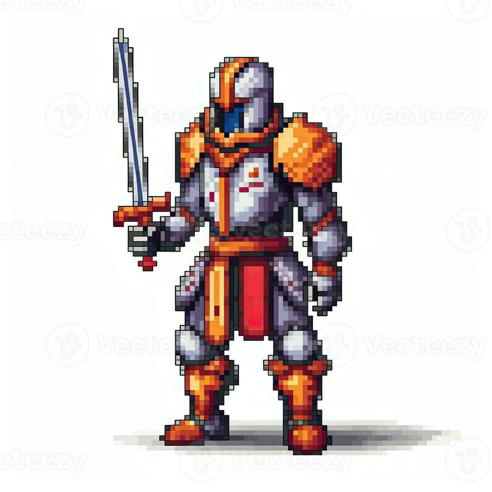 cavaleiro retro vintage 8 bits pixel clipart adesivo logotipo ilustração vetor isolado digital arte foto