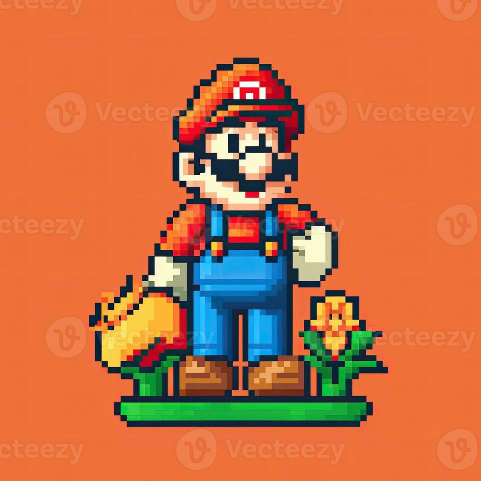 mario retro vintage 8 bits pixel clipart adesivo logotipo ilustração vetor isolado digital arte foto