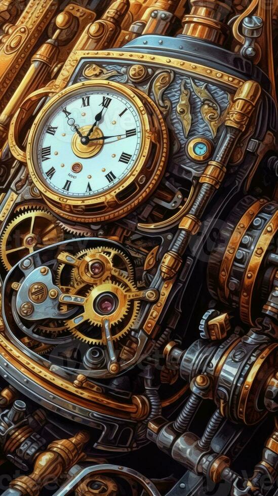 steampunk retro vintage perfeito detalhes latão tanoeiro tubos carro mecanismo engrenagens ilustração foto