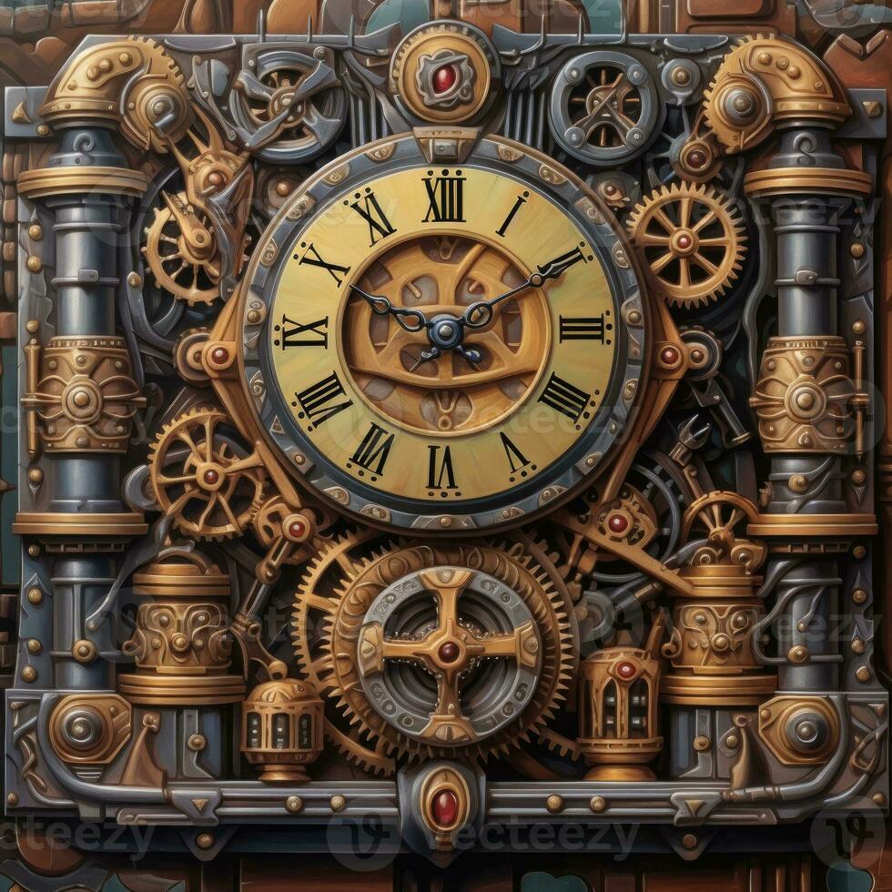 steampunk retro vintage perfeito detalhes latão tanoeiro tubos carro mecanismo engrenagens ilustração foto