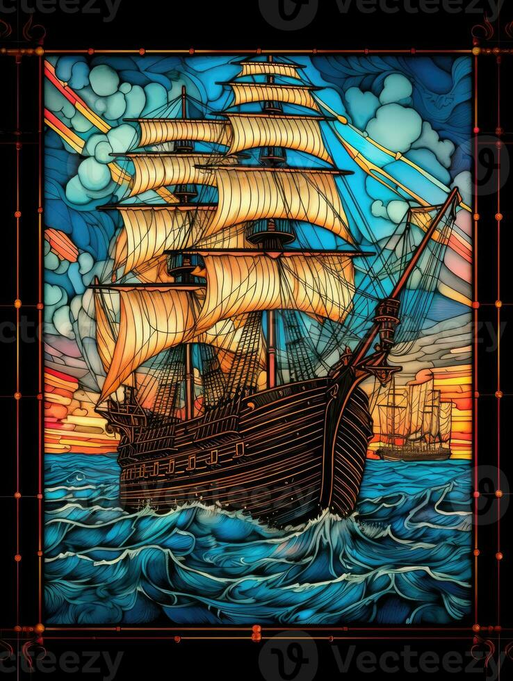 navio mar manchado vidro janela mosaico religioso colagem obra de arte retro vintage texturizado religião foto