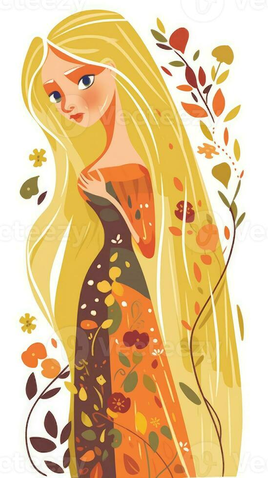 Rapunzel conto de fadas personagem desenho animado ilustração fantasia fofa desenhando livro arte poster gráfico foto