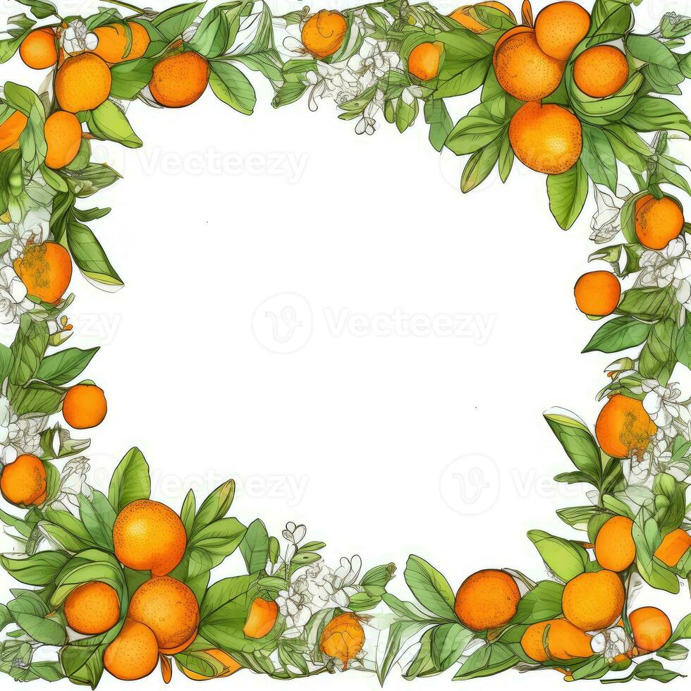 laranjas floral quadro, Armação cumprimento cartão scrapbooking aguarela □ Gentil ilustração fronteira Casamento foto