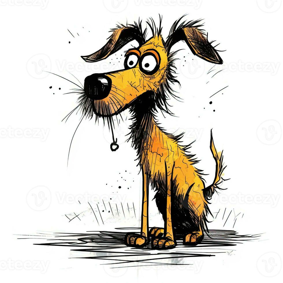 cachorro cachorro esboço caricatura acidente vascular encefálico rabisco ilustração vetor mão desenhado louco mascote clipart foto