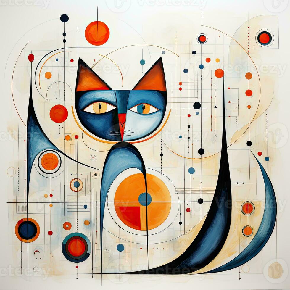 gato gatinha face abstrato caricatura surreal brincalhão pintura ilustração tatuagem geometria moderno foto