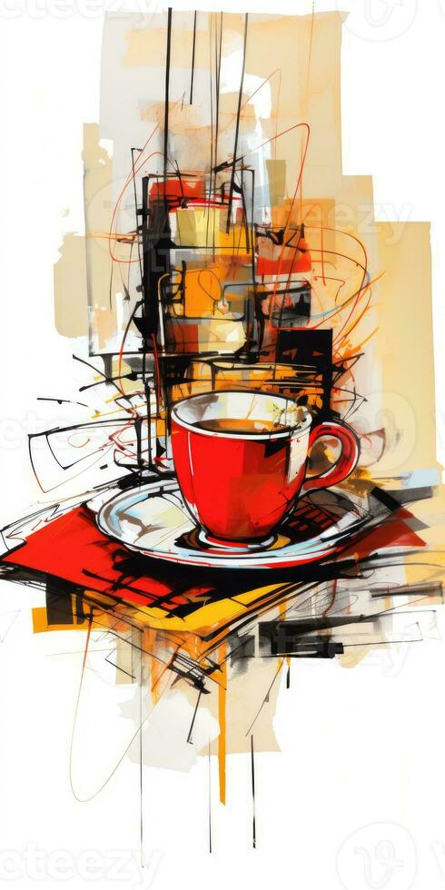 chá café copo abstrato moderno arte pintura colagem tela de pintura expressão ilustração obra de arte foto