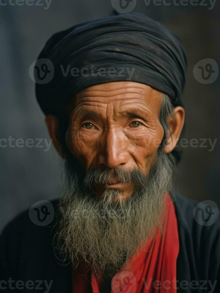 ásia homem a partir de a cedo 1900 colori velho foto ai generativo