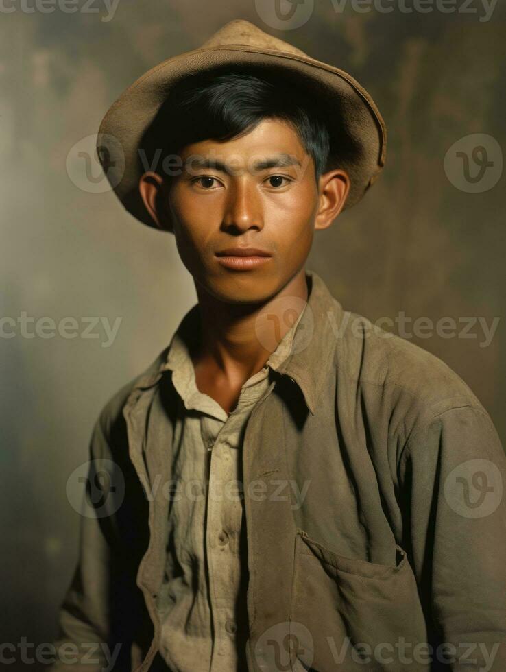 ásia homem a partir de a cedo 1900 colori velho foto ai generativo