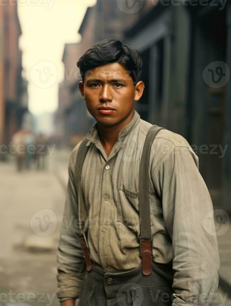 ásia homem a partir de a cedo 1900 colori velho foto ai generativo