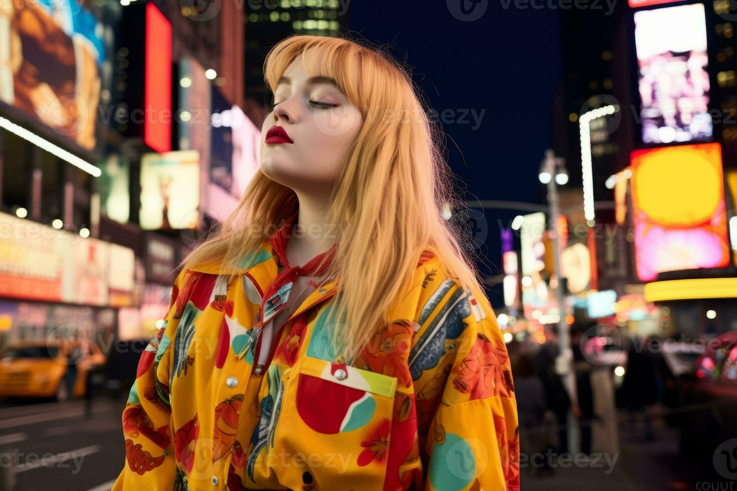 mais Tamanho moderno mulher balanço moderno contra a vibrante néon ruas ai generativo foto