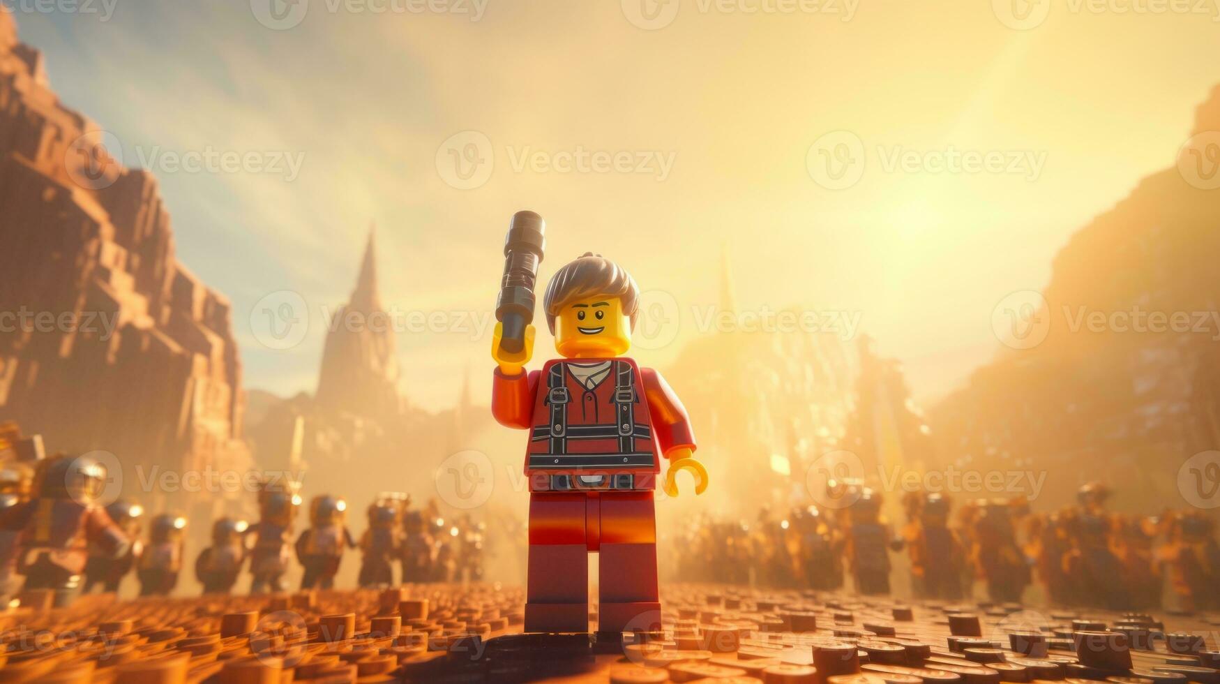 Lego personagem embarcar em épico aventuras com amigos ai generativo foto