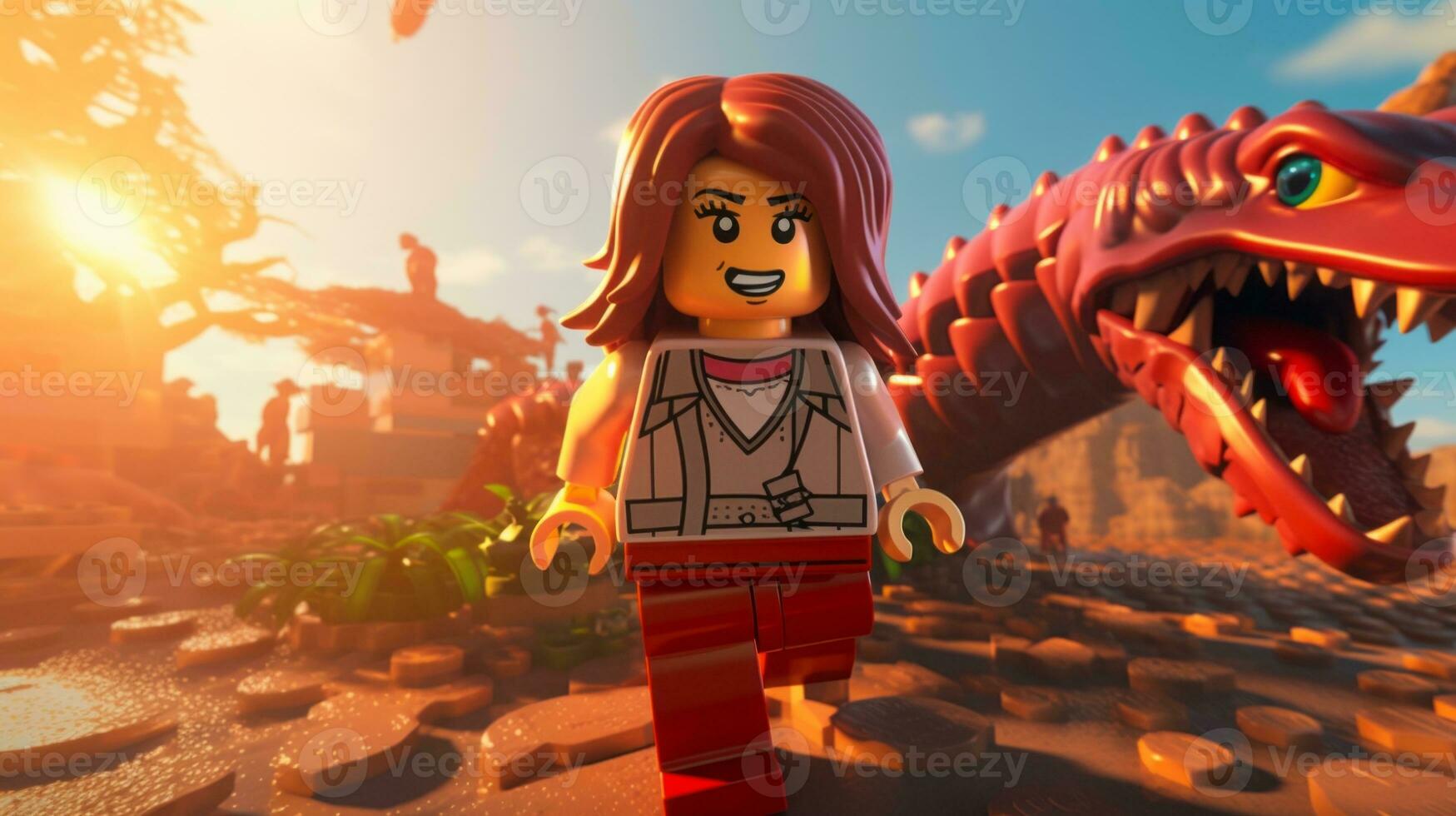 Lego personagem embarcar em épico aventuras com amigos ai generativo foto