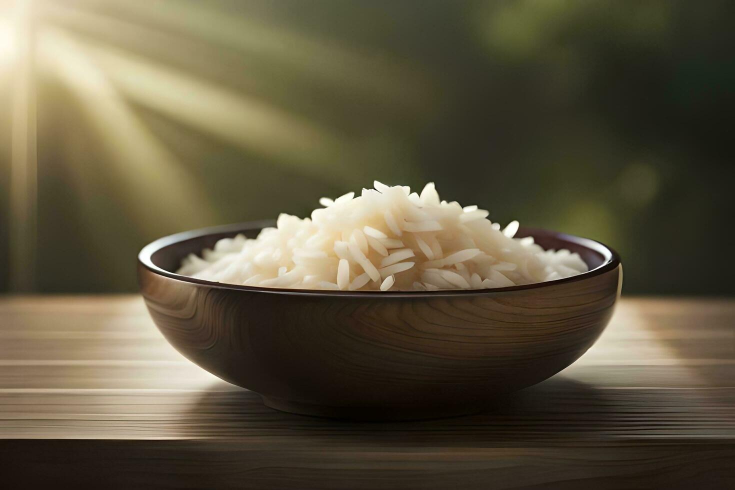 arroz dentro uma tigela em uma de madeira mesa. gerado por IA foto