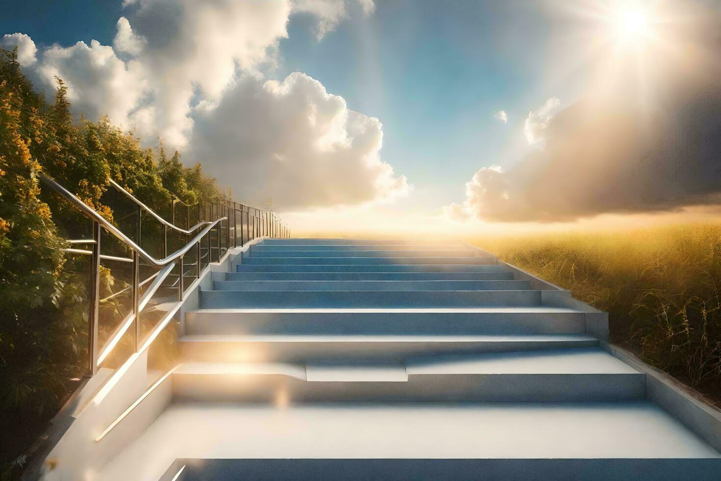 escadas conduzindo para a céu. gerado por IA foto