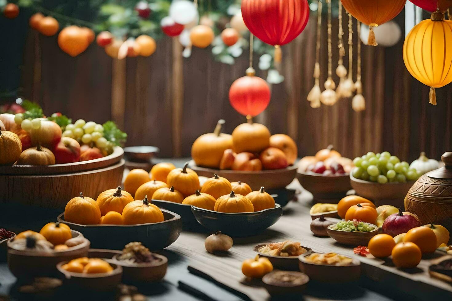 uma mesa com fruta e legumes em isto. gerado por IA foto