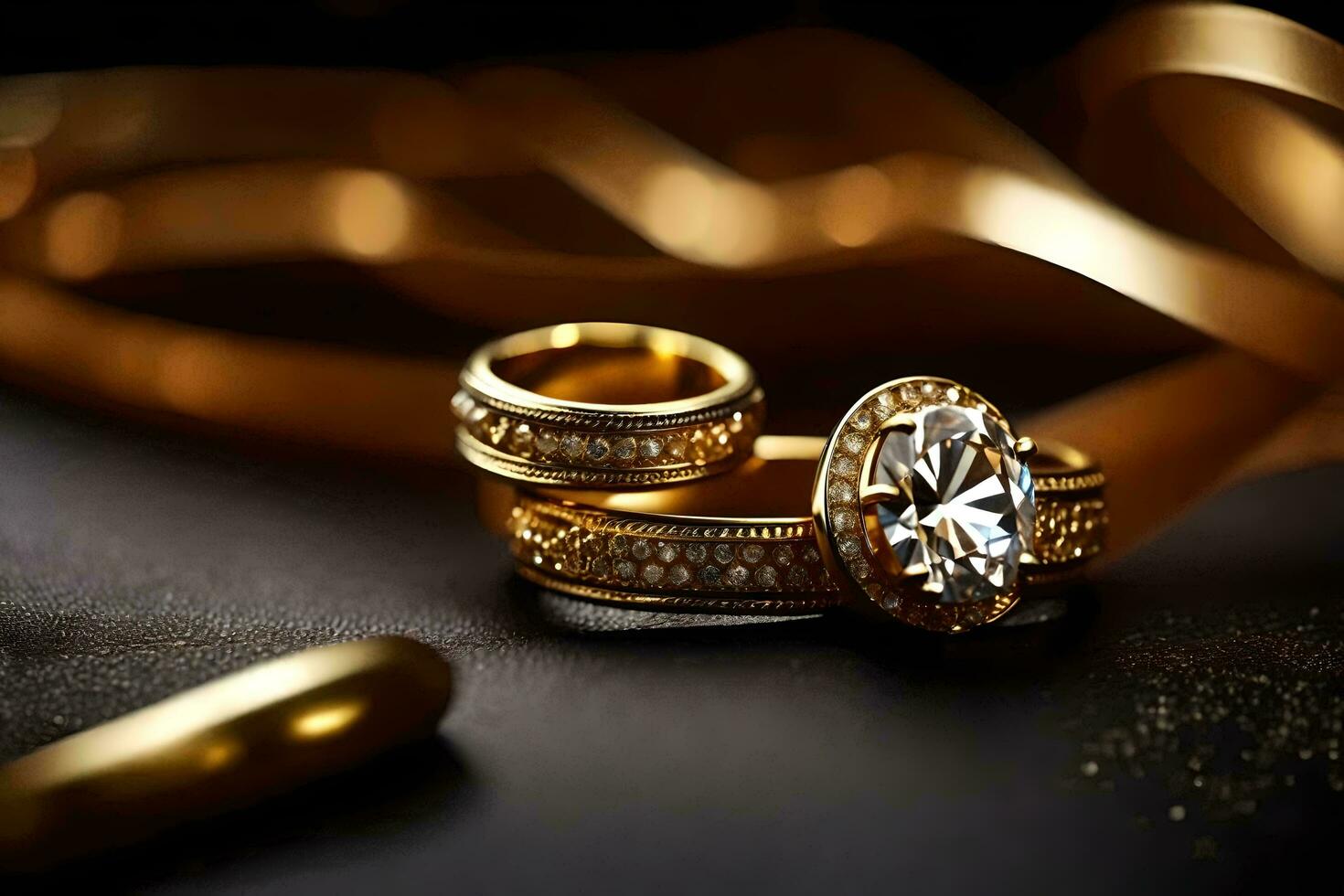 dourado Casamento argolas e uma diamante. gerado por IA foto