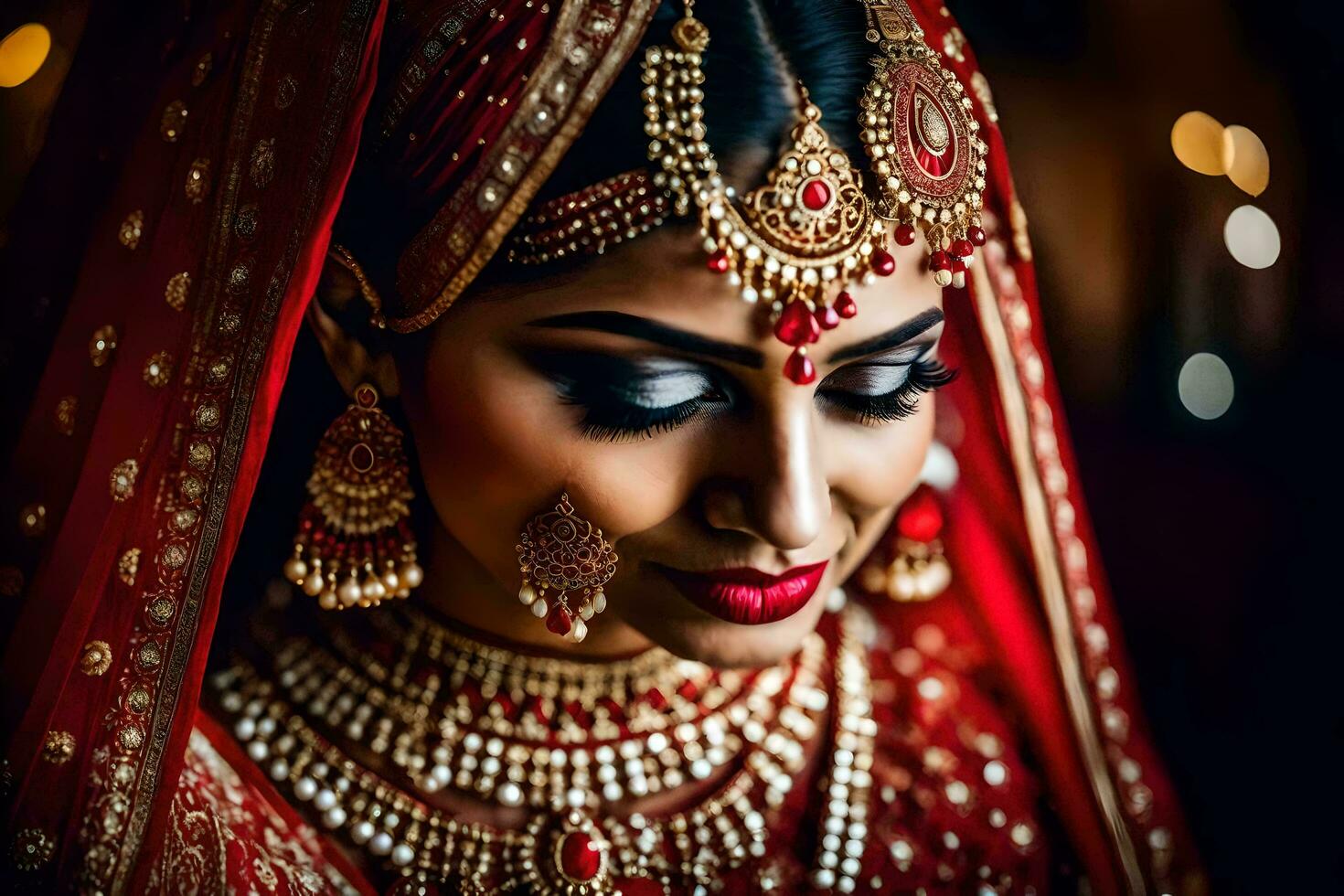 uma lindo noiva dentro tradicional indiano Casamento traje. gerado por IA foto