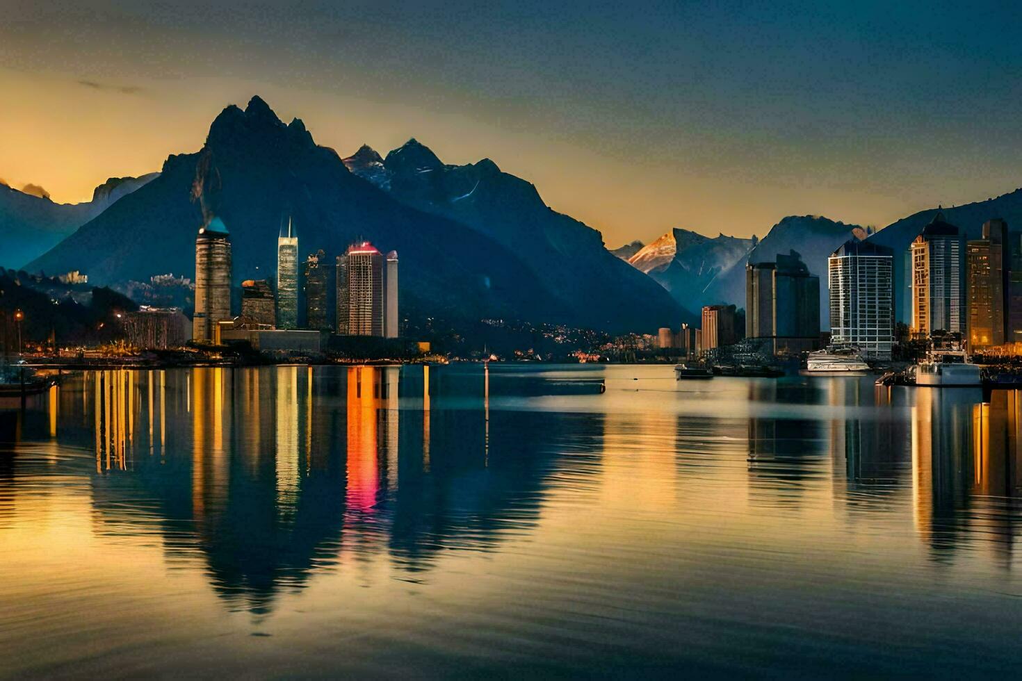 a cidade Horizonte às pôr do sol dentro Vancouver, Canadá. gerado por IA foto