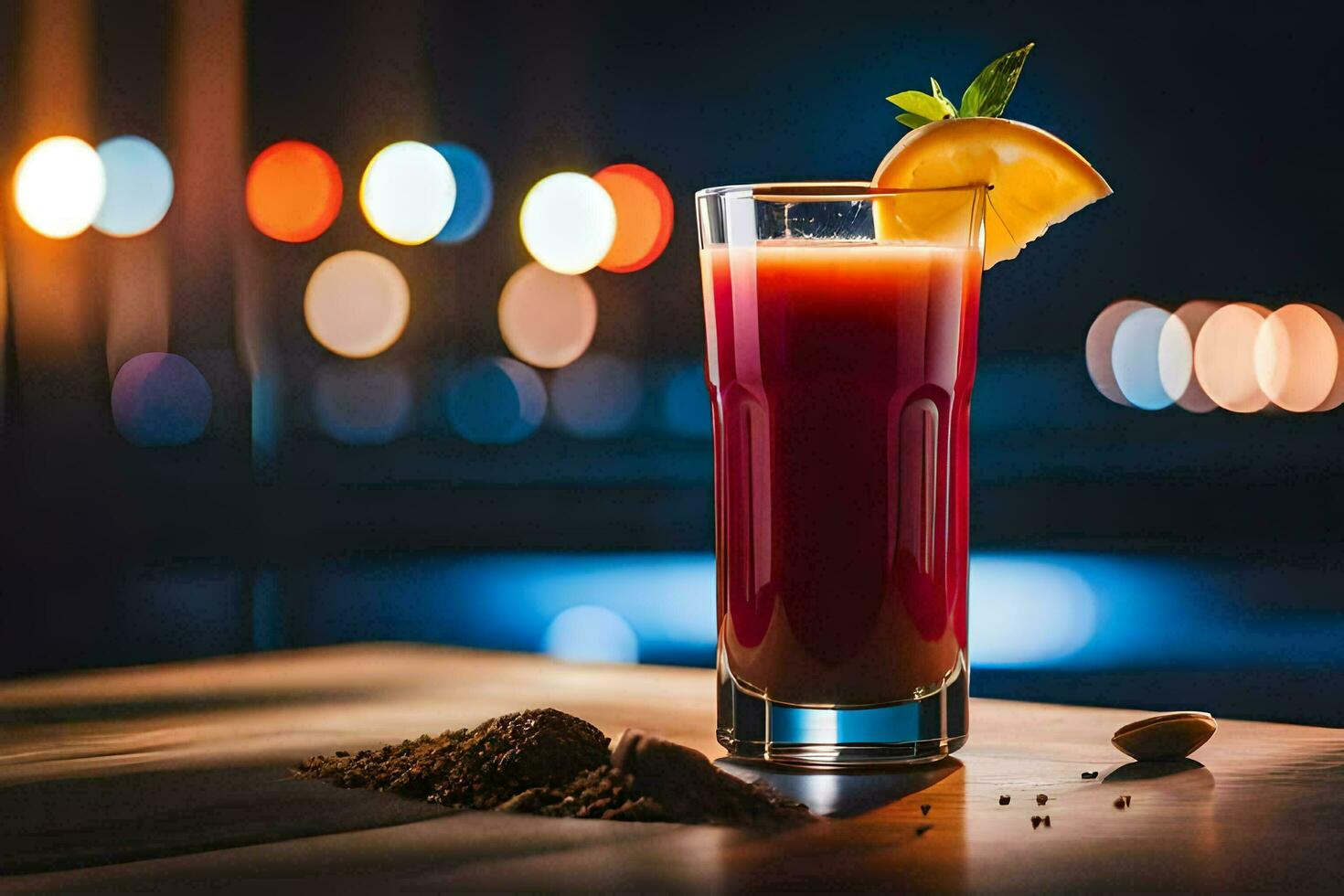 uma vermelho beber com uma fatia do laranja em topo. gerado por IA foto