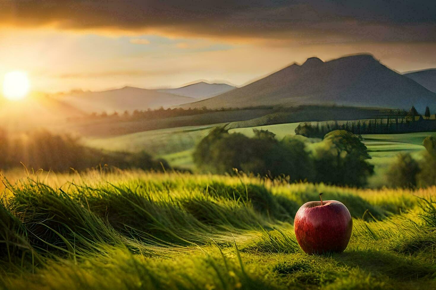 a maçã dentro a campo. gerado por IA foto