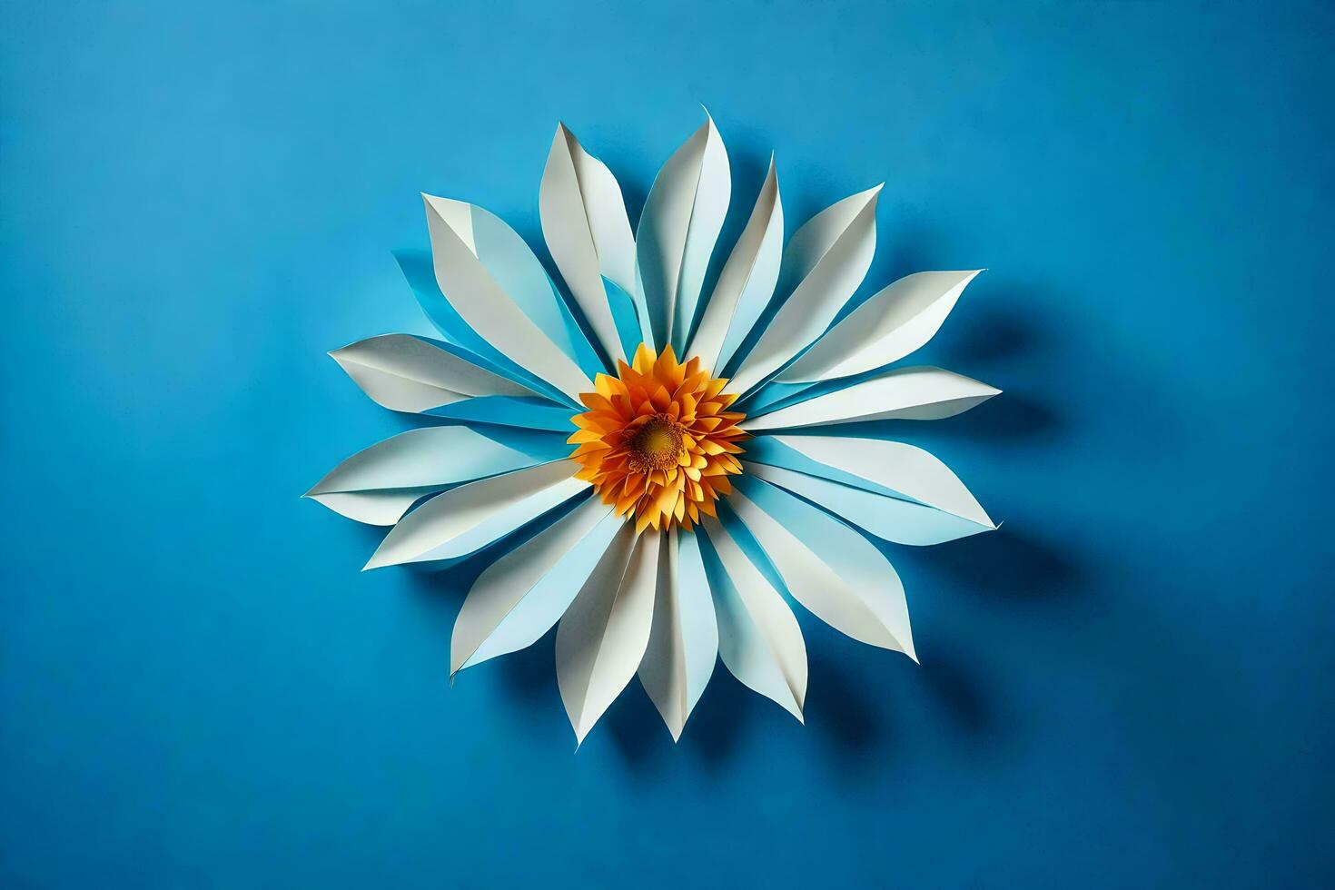 uma branco papel flor em uma azul fundo. gerado por IA foto