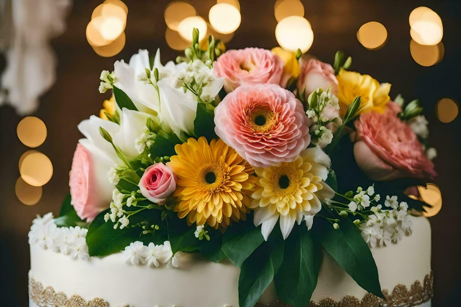 uma Casamento bolo com flores em topo. gerado por IA foto