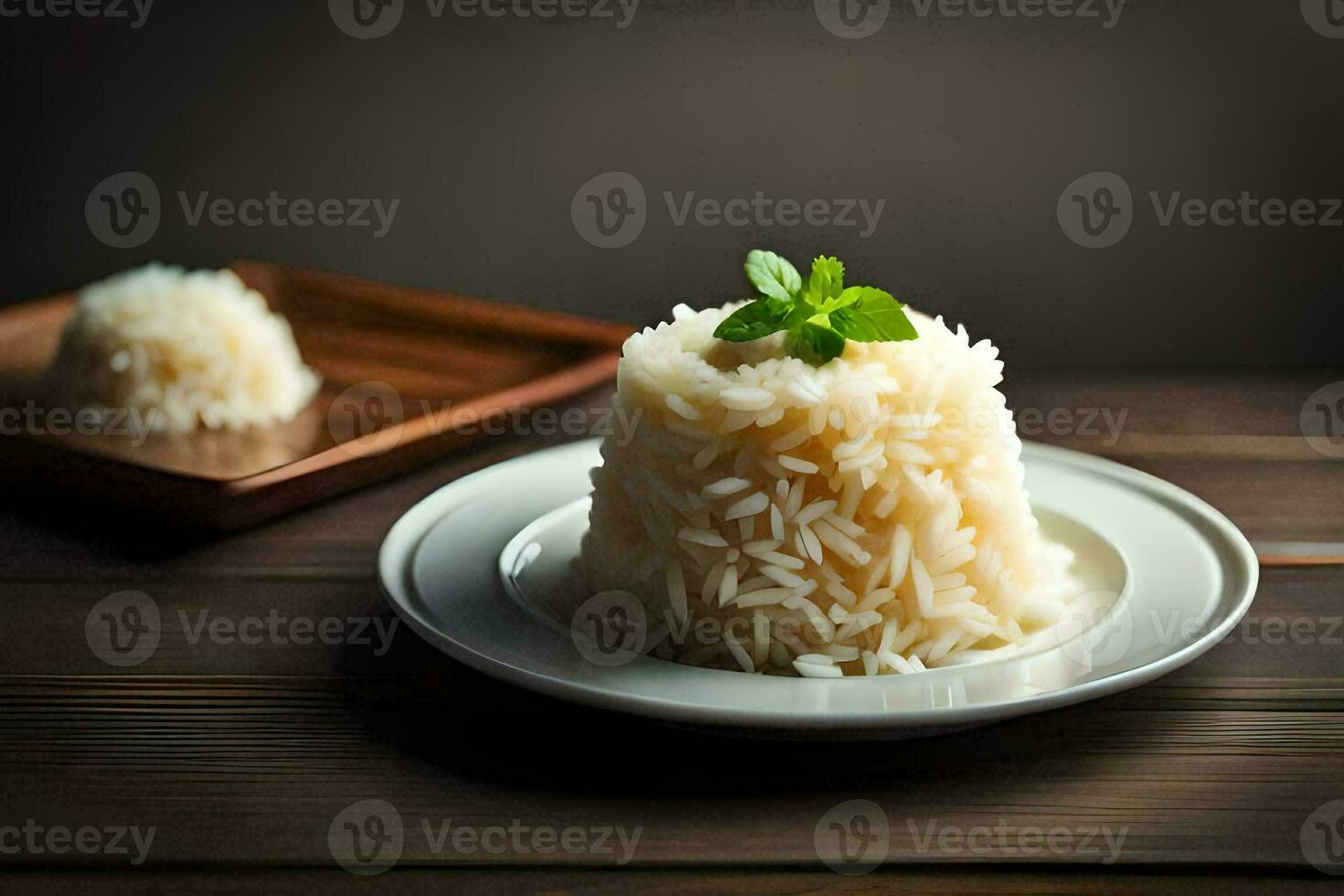 arroz em uma prato com hortelã folhas. gerado por IA foto