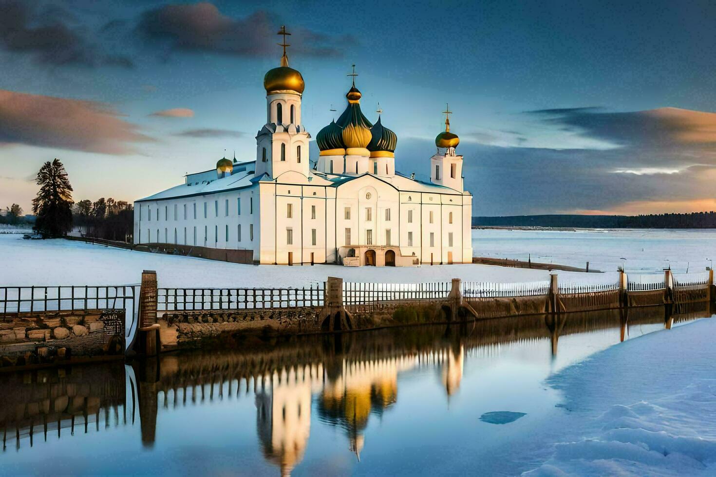 a Igreja do a piedosos Cruz dentro a inverno. gerado por IA foto