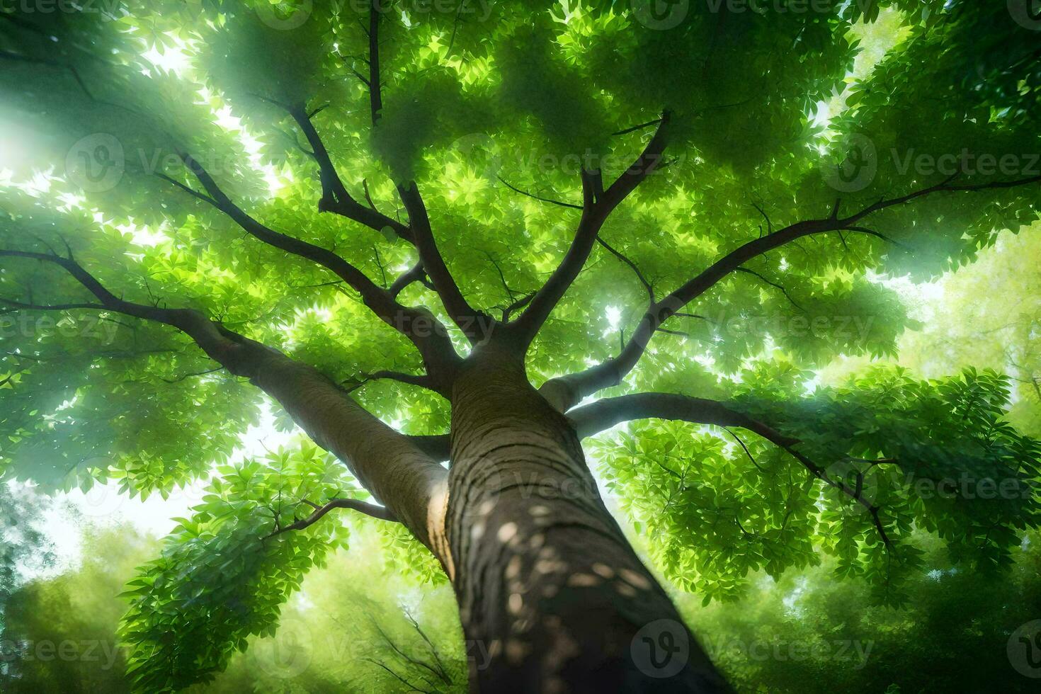 uma árvore dentro a floresta. gerado por IA foto