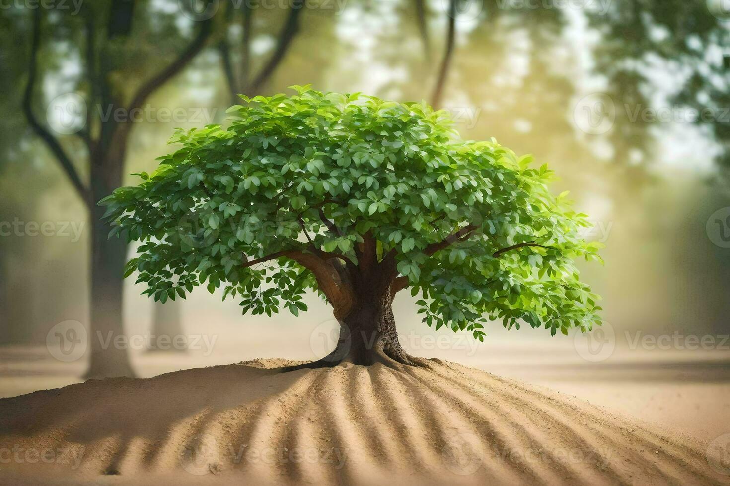 uma árvore crescendo dentro a areia. gerado por IA foto