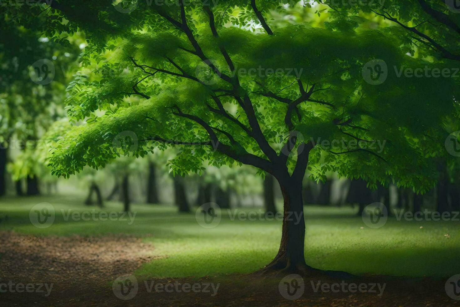 foto papel de parede a céu, árvores, grama, a floresta, a árvores, a floresta, o. gerado por IA