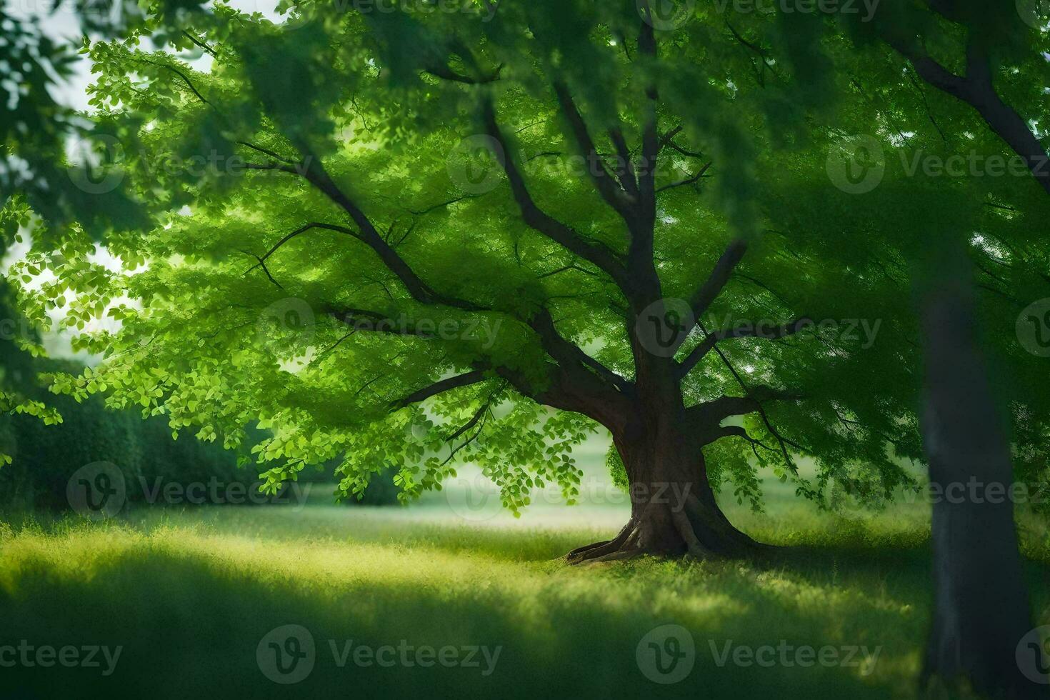 foto papel de parede a céu, árvores, grama, verde, a floresta, a árvore, a floresta. gerado por IA