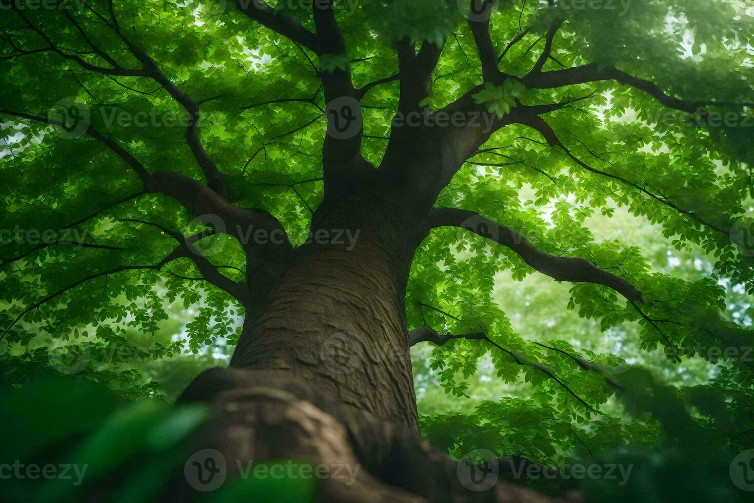 uma árvore dentro a floresta. gerado por IA foto