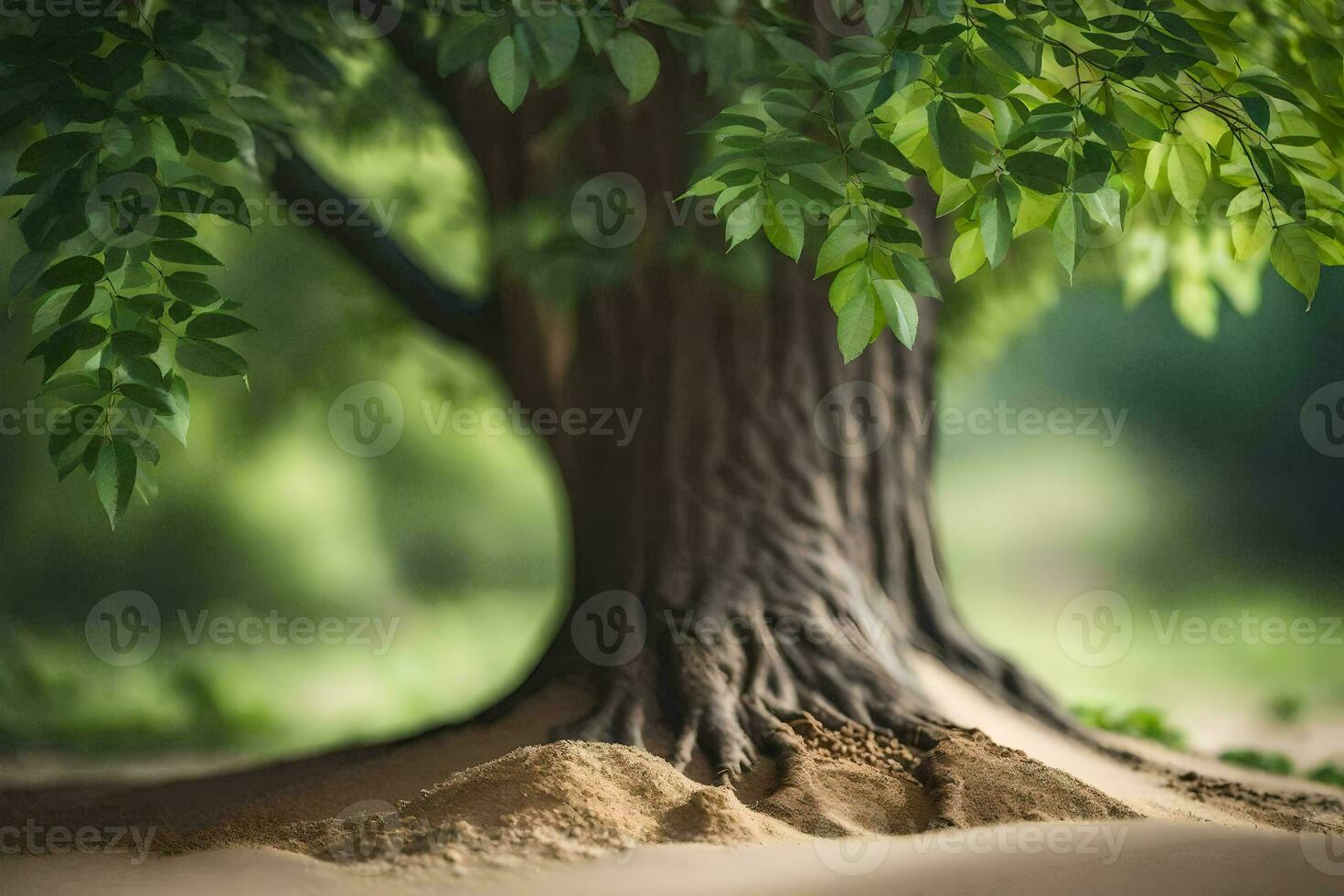 uma árvore com raízes crescendo Fora do a chão. gerado por IA foto