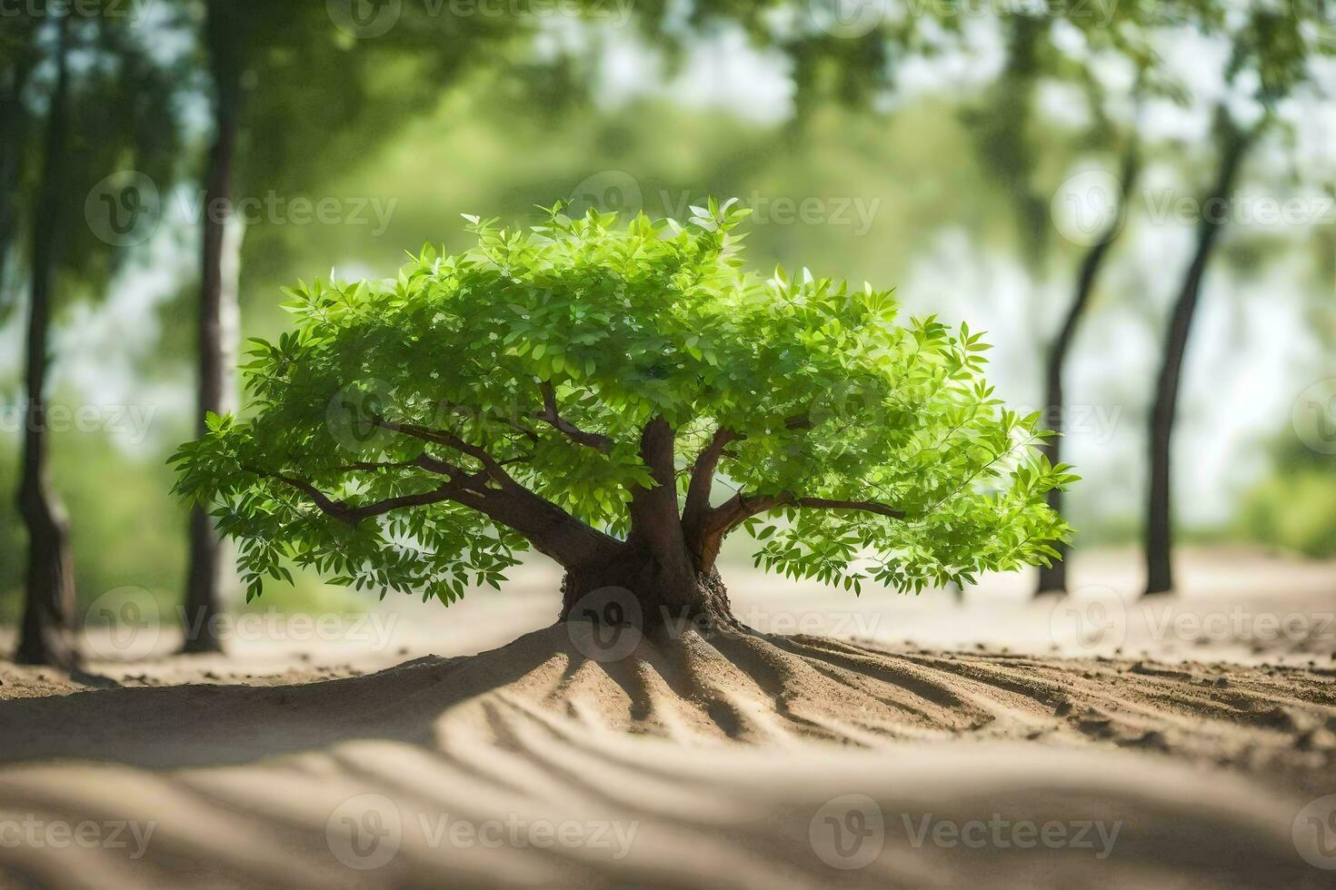 uma árvore crescendo dentro a areia. gerado por IA foto