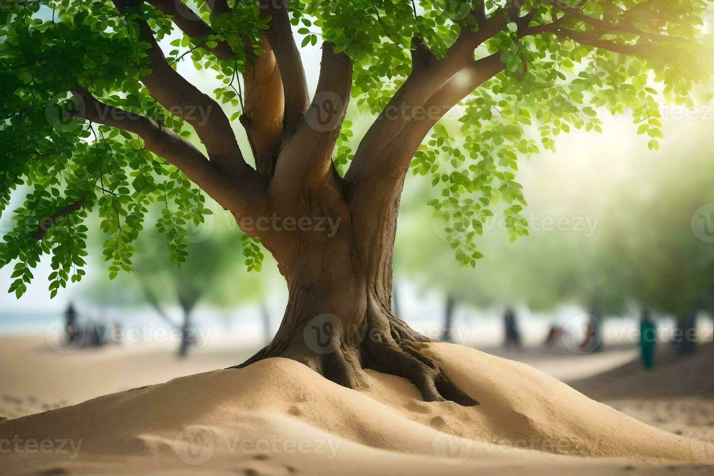 uma árvore é crescendo Fora do a areia em uma de praia. gerado por IA foto