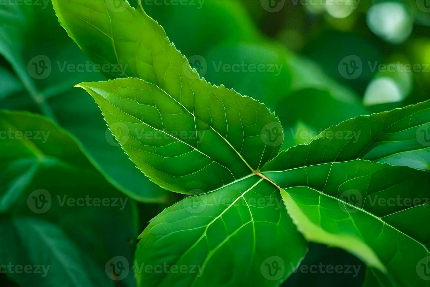 uma fechar acima do verde folhas em uma árvore. gerado por IA foto