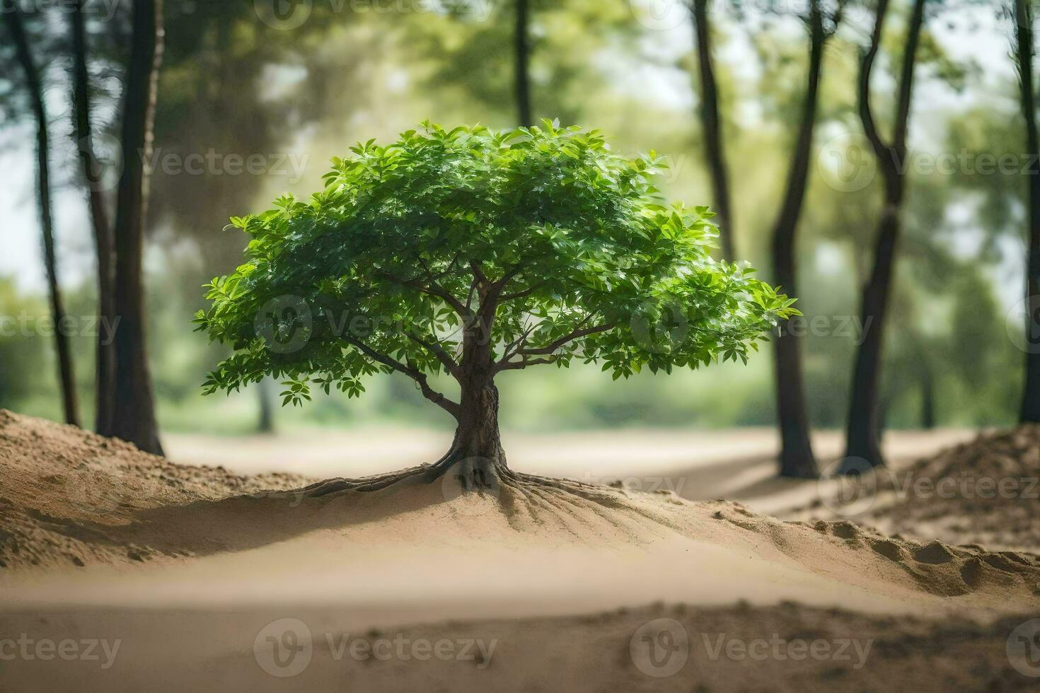 uma árvore crescendo dentro a meio do uma areia duna. gerado por IA foto